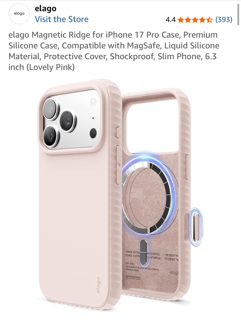ELAGO iPhone 17 Pro Premium Silicone MagSafe Ridge Case - Lovely Pink